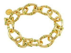 Capucine De Wulf Bangkok Bamboo Link Bracelet Gold Green Enamel Chain
